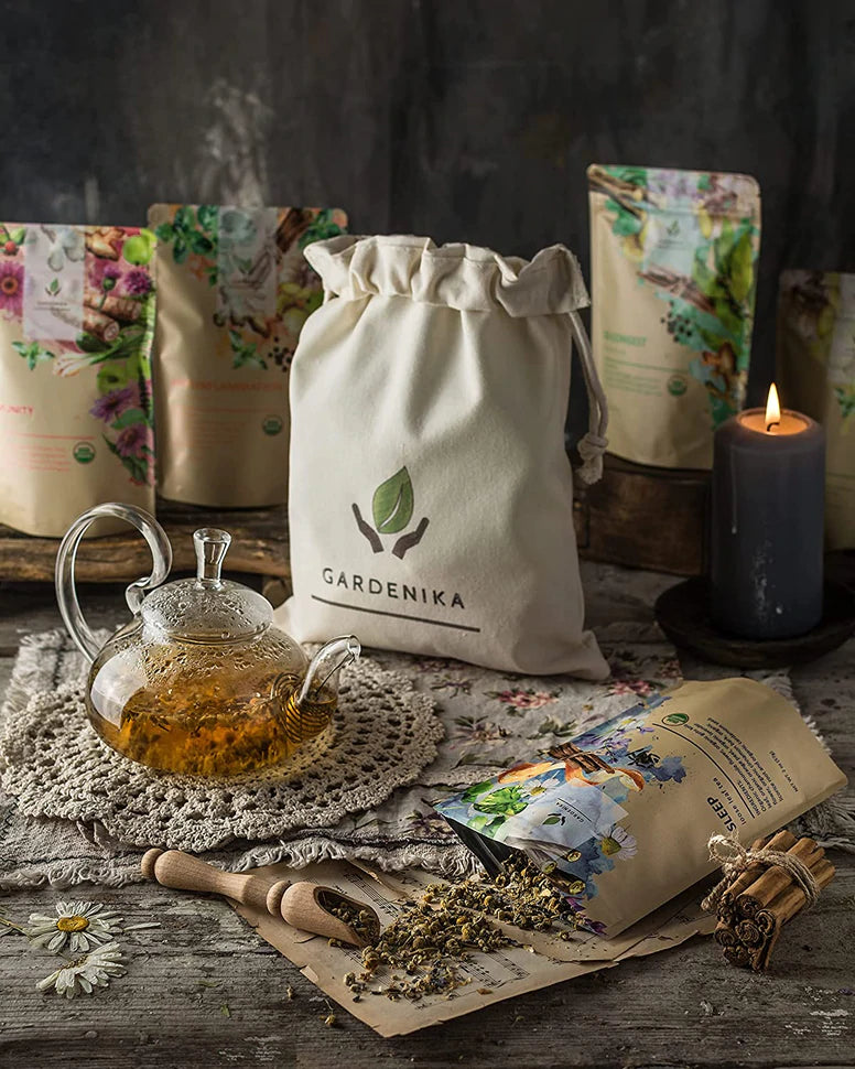 Gardenika Loose Leaf Herbal Tea Gift Sampler, USDA Organic, Caffeine Free, 120+ Cups – 5 Pack - 